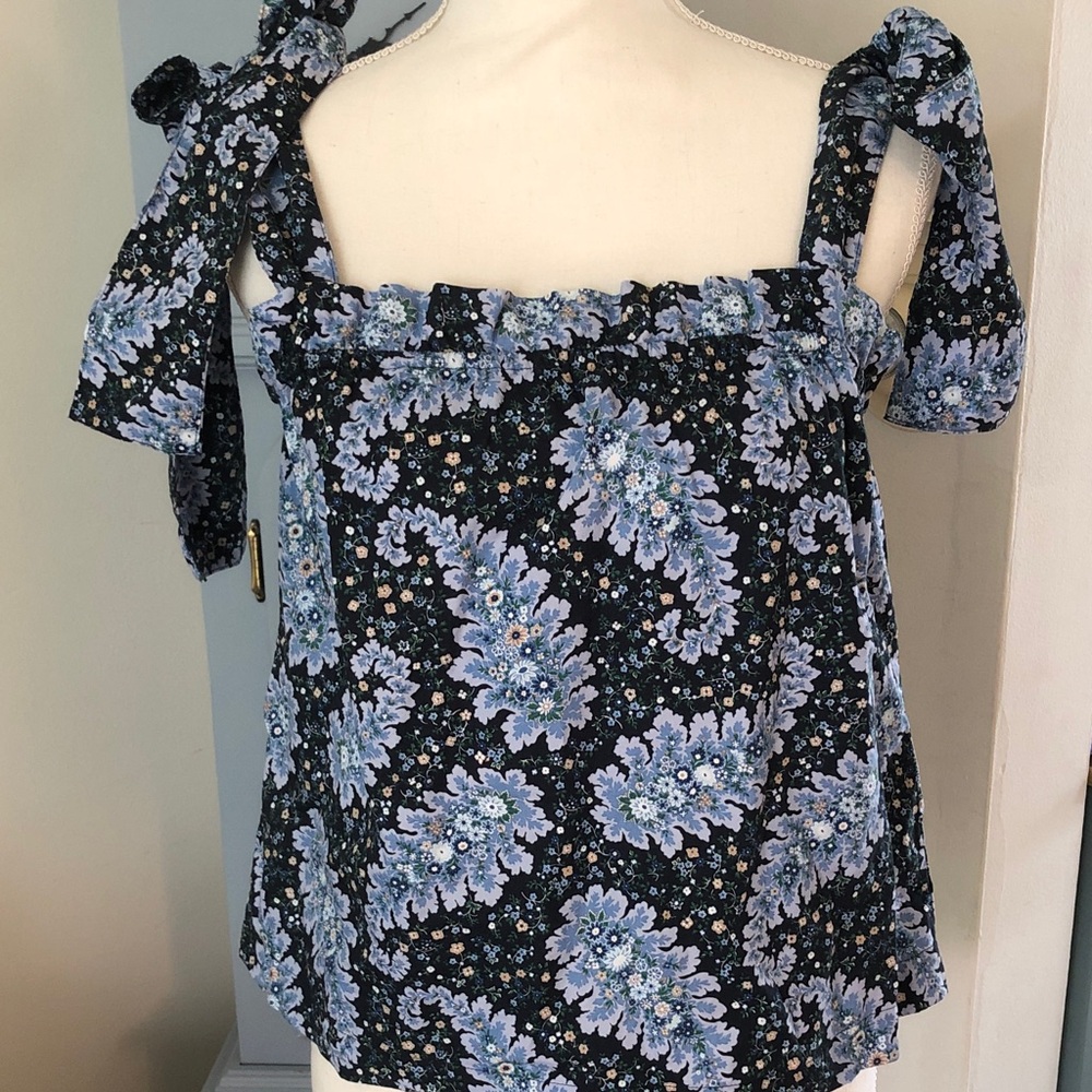 J. Crew Blue Floral Tie-Shoulder Square-Neck Camisole